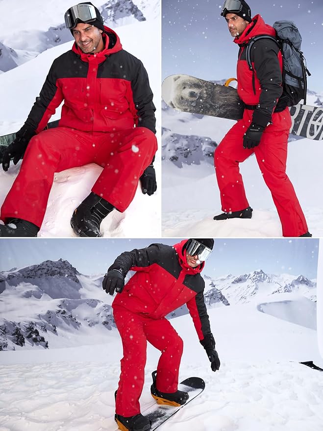 FREE SOLDIER Men's Waterproof Snow Insulated Pants Winter Skiing Snowboarding Pants with Zipper Pockets