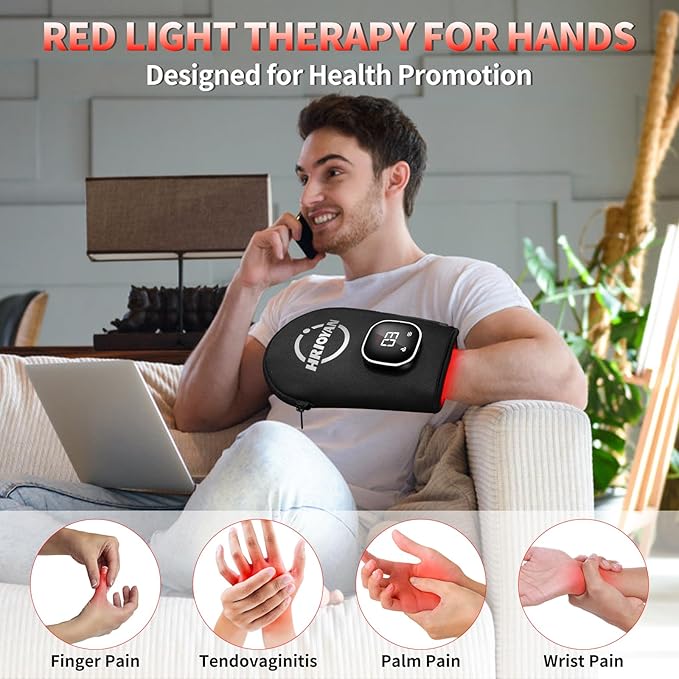 Cordless Red Light Therapy Glove,USB Rechargeable LED Infrared Light Therapy for Pain Relief,Red Light Therapy for Hands Palms Wrists and Elbows,660nm & 850nm,with Zipper Design