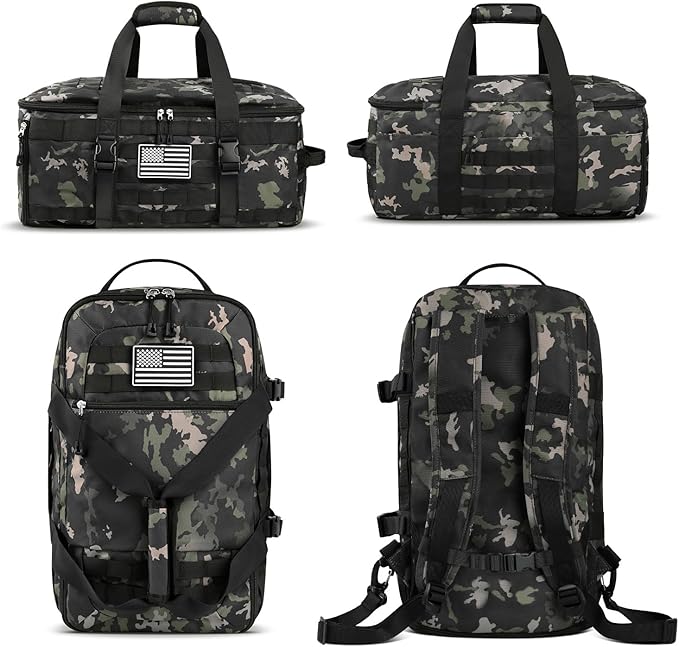 ETRONIK Gym Bags for Men, Tactical Duffle Bag Backpack with Shoe Compartment, 3 in 1 Carry on Bag Travel Backpack with Wet Pocket, Weekender Overnight Range Bag for Workout Football Gym, Camouflage