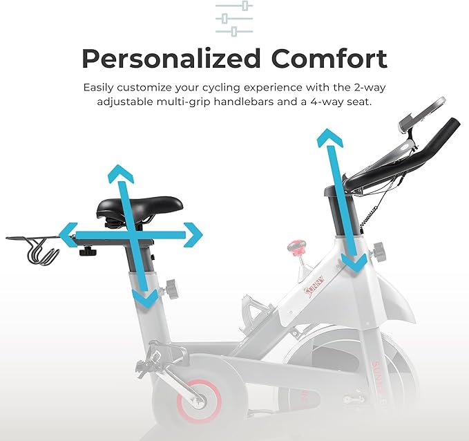 Sunny Health & Fitness Indoor Cycling Exercise Bike w/Adjustable Cushion Seat & Multi-Grip Handlebar, Stationary Workout Equipment For Adult Cardio Training, Optional Free SunnyFit App Connection