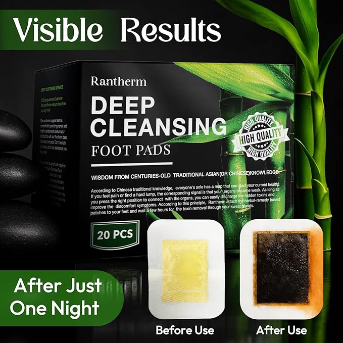 Foot Patches Pads for Deep Cleansing: Feet Patches Bamboo Wood Vinegar Ginger Foot Pads for Promoting Sleeping 20 Packs
