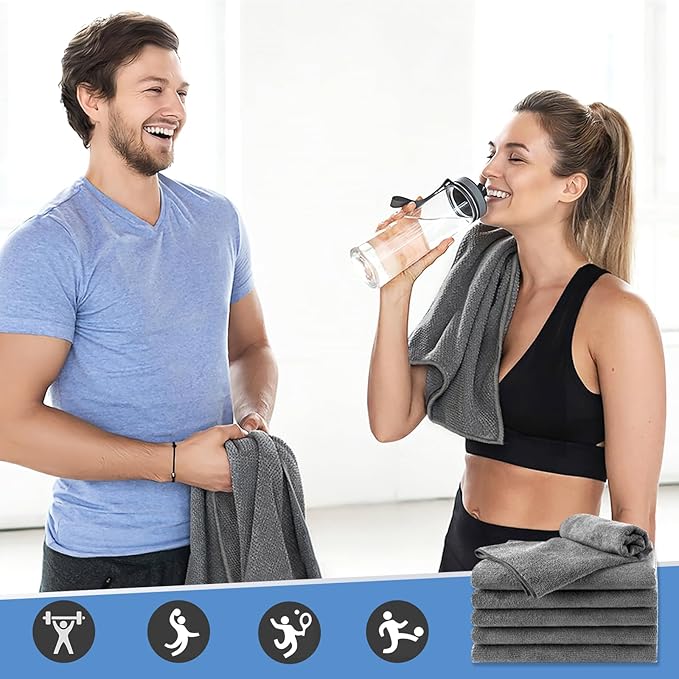 48 Pack Gym Towels Set - Highly Absorbent and Quick Drying Microfiber Salon Towels, Premium Hand Cloths for Bathroom, Gym, Shower, Hotel, and Spa - 16x27 inch (Grey)
