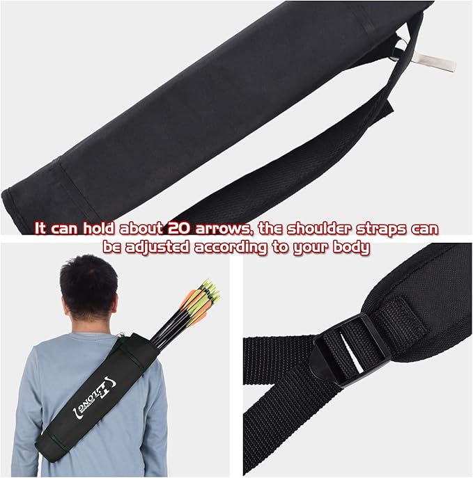 Elong Adjustable Archery Back Arrow Quiver Holder - Upgraded Quiver Arrows for Compound Recurve Bow and Hunting Target Practicing Youth and Adults