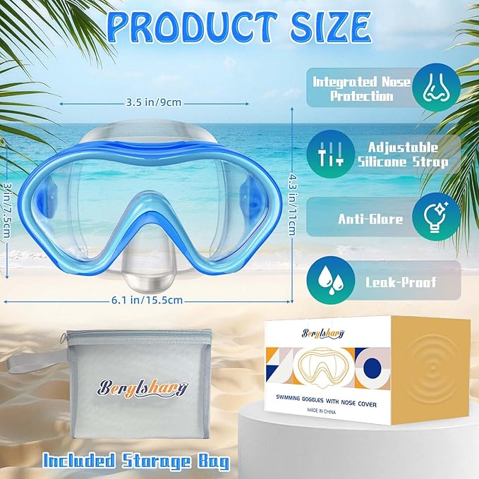 Kids Swim Goggles with Nose Cover -Diving Mask Leak-Proof Design for Boys Girls Ages 5-15 | Anti-Fog & UV Protection Swimming Glasses