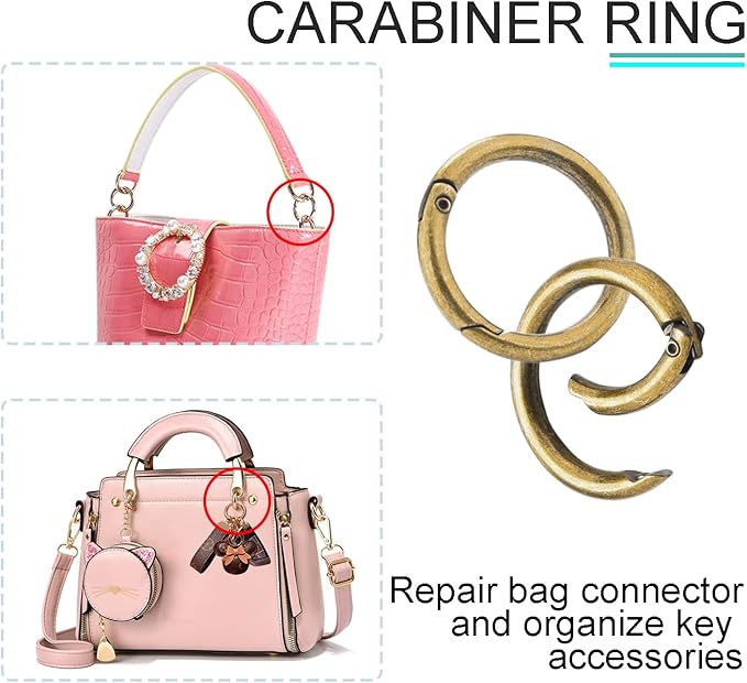 10Pack 1 Inch Metal Spring O Rings Clip Keychain, Round Carabiner Clips Keyrings Snap Hook Buckle, Purse Shoulder Bag Chain Rings Clip Replacement Paracord Keychain Lanyard Leather DIY Crafts (Bronze)