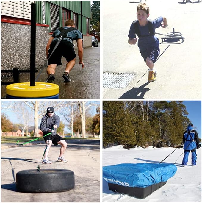 Exercise Resistance Fitness Bands Set Workout Equipment Double Endurance Weight Sled Harness Kits Sled Pulling Strap for Running Sprinting Resistance Speed Agility Training, Black