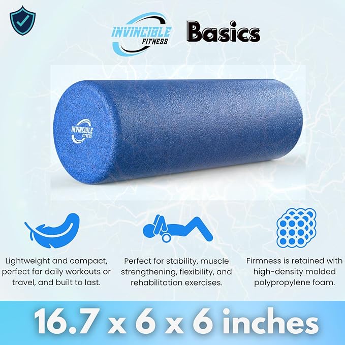 Invincible Fitness EPP Foam Roller for Deep Tissue Massage – Enhance Recovery, Relieve Pain, and Boost Mobility for a Stronger, Healthier You (Blue)