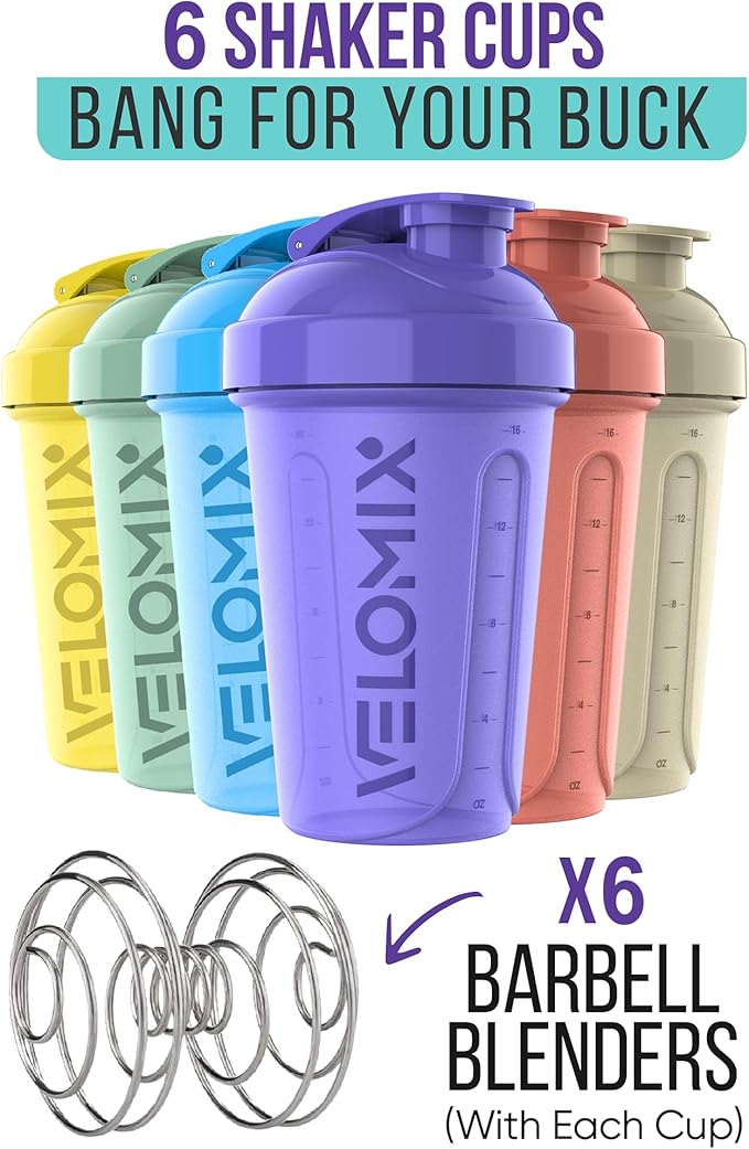 '-6 PACK- 20 OZ Protein Shaker Bottles for Protein Mixes, Shaker Cups for Protein Shakes, Small Shaker Bottle Pack, Shaker Cup, Shakers for protein Shakes (Pastel Shades - 6 Pack)