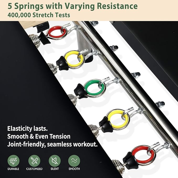 Foldable Pilates Reformer with Sitting Box, Double Jump Boards – Wooden Pilates Reformer Machine with Velvet Straps, German Springs, Smooth Aluminum Rails, Pilates Machine for Home