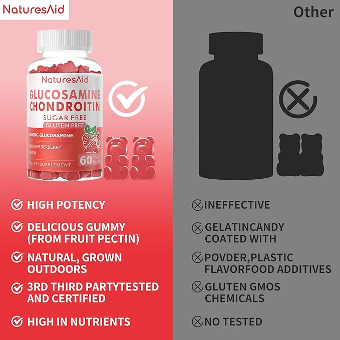 Glucosamine Chondroitin Gummies with MSM & Elderberry Extra Strength - Joint Support, Antioxidant Immune Support Supplement for Adults, Men & Women.(2 Pack) Strawberry