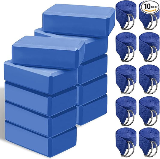 Outus 20 Pack Yoga Blocks and Straps Non-Slip EVA Foam Blocks with Metal D Ring Straps for Gym Exercise and Workout