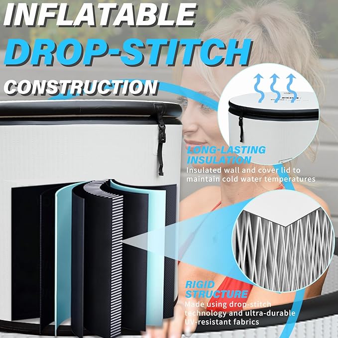 Inflatable Ice Bath Tub for Athletes, Cold Plunge Recovery Tub with Insulated Lid, EVA Groundsheet, Backpack, 115 Gallon Capacity, 37.4" x 37.4" x 29.53", Portable Durable Design