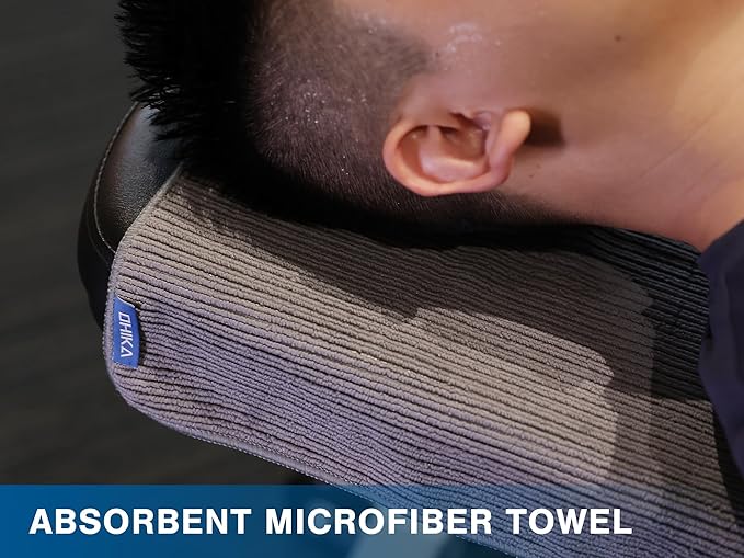 Microfiber Gym Towels with Snap Strap Closure, Ribbed Pattern Sports Towels for Yoga, Home and Outdoor Activities, 27” x 16”, 6 Pack, Black/Grey