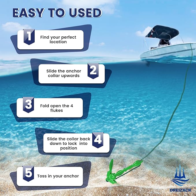 Dreizack Kayak Anchor Kit, 3.5 lb Folding Grapnel Boat Anchor Trolley Accessories with 40ft Rope and PVC Buoy for Fishing Kayaks SUP Paddle Boards Canoes Jet Ski PWC Inflatable Small Boats