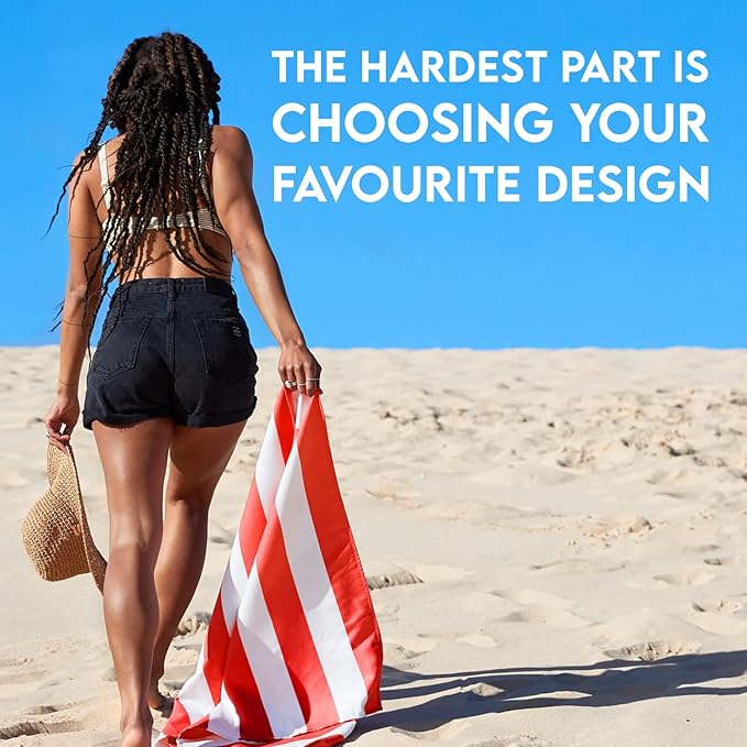 Dock & Bay Beach Towel - Quick Dry, Sand Free - Compact, Lightweight - 100% Recycled - Includes Bag - Cabana - Waikiki Coral Red - Large (160x90cm, 63x35)