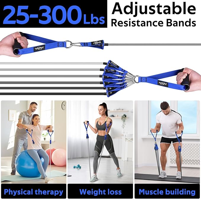 WALITO Resistance Bands Set - Exercise Bands with Handles, Door Anchor, Legs Ankle Straps, for Heavy Resistance Training, Physical Therapy, Muscle Training, Yoga, Home Workouts