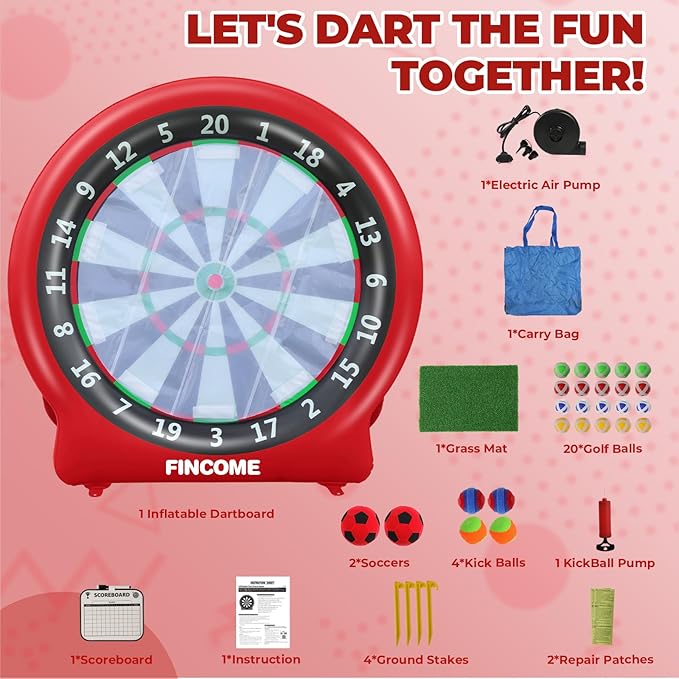 Inflatable 6ft Giant Dartboard, Golf Darts Kick Darts, Soccer & Throw Darts Game with Pump, 2 Kickball, 4 Throw Balls, 20 Golf Balls, Chipping Mat, Giant Dart Board Target Yard Games