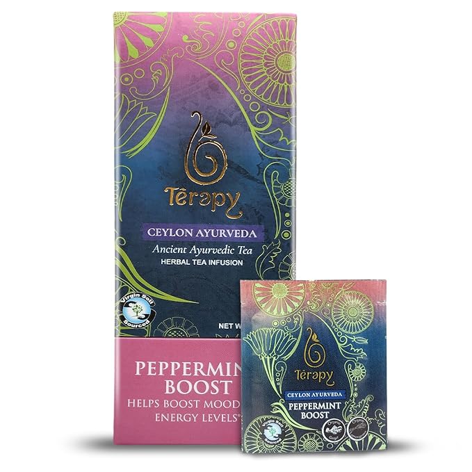Térapy Ceylon Peppermint Tea | All Natural Herbal Ingredients | 100% Organic Peppermint Tea Bags Individually Wrapped | Eco-friendly & Unbleached Herbal Tea Bags | 20 Count