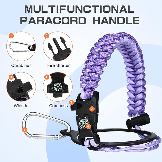 Insulated Water Bottle 64 oz, Half Gallon Water Jug Cold 48H, BPA Free Stainless Steel Bottles with Straw/Chug 2-in-1 Lid, Bag, Paracord Handle, Silicone Boot, Sports Gym School Metal Flask