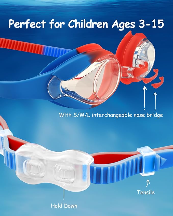 Kids Swim Goggles, Anti-fog and UV Protection with Swim Cap for Age 3-15 Youth Boys Girls Toddler