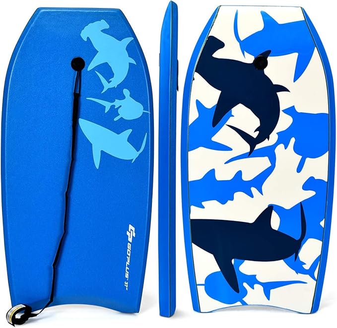Goplus 41''/37''/33'' Lightweight Body Board for Beach, Surf Board with EPS Core, XPE Deck, HDPE Slick Bottom, Wrist Leash, Bodyboard for Kids Adults Surfing