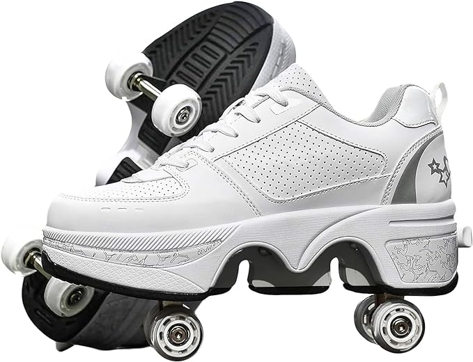 Double-Row Deform Wheel Automatic Walking Shoes Invisible Deformation Roller Skate 2 in 1 Removable Pulley Skates Skating Parkour