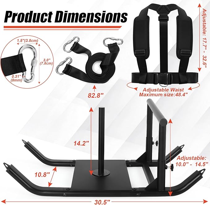 GDFISH Large Weight Sled, Adjustable Height Handle Push Sleds, Workout Fitness Sled for Training Running Speed, Compatible with 1" & 2" Weight Plate, Easy Obstacle Clearance for Grass, Sand, Cement