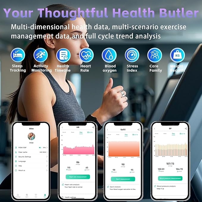 Smart Health Ring for Women Men, Fitness Tracker Ring with Heart Rate, SpO2, Blood Pressure, Sleep Monitoring, Step Counting, 5ATM Waterproof for iOS & Android, No Subscription Fee (Silver 9)