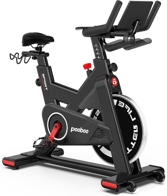 Exercise Bike, Stationary Bike for Home Cardio with Comfortable Seat Cushion, Adjustable Seat Handle, iPad Holder & 350 lbs Weight Capacity