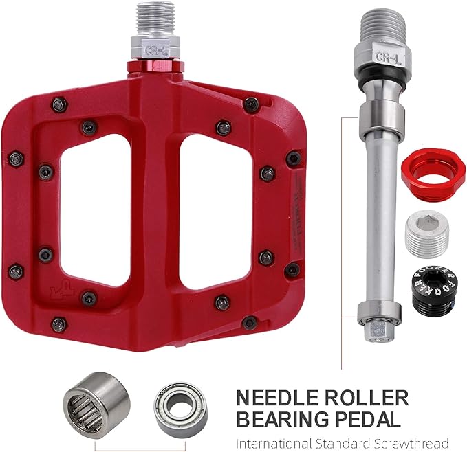 FOOKER MTB Pedals Mountain Bike Pedals 3 Bearing Non-Slip Lightweight Nylon Fiber Bicycle Platform Pedals for BMX MTB 9/16"