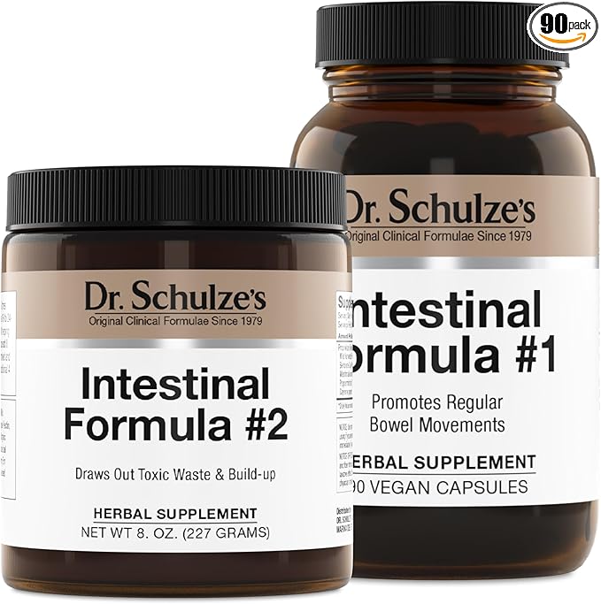 Dr. Schulze's Intestinal Formula #2 (8 Ounces) and Intestinal Formula #1 Capsules (90 Capsules) - Organic Herbal Supplements
