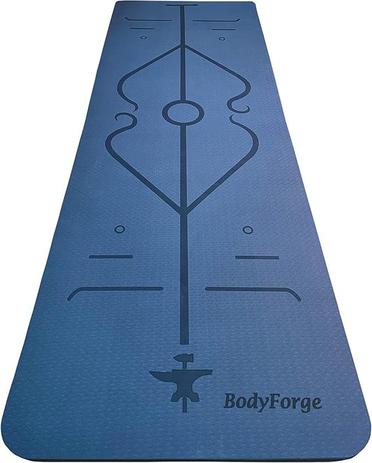 BodyForge Yoga Mat Thick Exercise Mat Thick 8mm TPE Eco-Friendly with Alignment Marks Non-Slip Extra Thick High-Density for Women and Men Workout Pilates