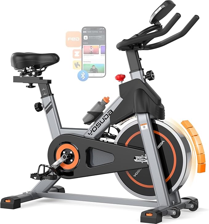 YOSUDA Exercise Bike, Brake Pad Stationary Bike for Home with Exclusive App, Magnetic Indoor Cycling Bike with 300 lb Weight Capacity, Low Noise, Tablet Holder and Fitness Courses for Weight Loss