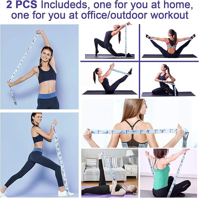 Elastic Yoga Stretching Strap with Loops, CEILIWEN Stretch Straps For Physical Therapy, Pilates Stretch Band, Elastic Exercise Bands, Leg Stretching Strap, Stretch Resistance Bands For Exercise