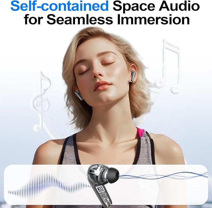 kurdene Wireless Ear Buds Bluetooth 5.4 Headphones 60H Playtime Deep Bass Stereo Earbuds with Mic Comfort Lightweight in Ear Earphones for Workout/Running Black