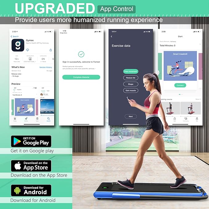 GYMAX Walking Pad, 2 in 1 Free Installation Under Desk Treadmill with Smart App, Remote Control & LED Display, 2.25HP Foldable Portable Compact Running Machine for Small Spaces Home Office