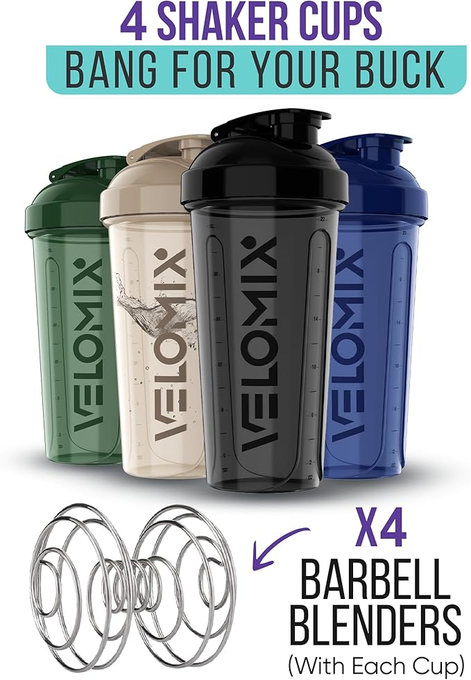 '-4 PACK- 28 oz Shaker Cups for Protein Shakes - 4x Wire Whisk | Leak Proof Protein Shaker Bottles for Protein Mixes | Protein Shaker Bottle Pack | Mixer for Protein Shakes (Forest Edge)