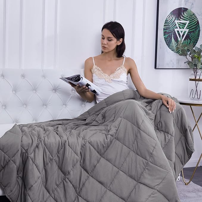 L'AGRATY Weighted Blanket - 88"x104" 25lbs Cooling Breathable Heavy Blanket Microfiber Material with Glass Beads for Adult All-Season Summer Fall Winter Soft Thick Comfort