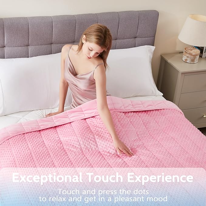 L'AGRATY Weighted Blanket for Adult - 48"x72" 15lbs Minky Dots Heavy Blanket with Glass Beads: Soft Breathable for All-Season Summer Fall Winter Thick Comfort for Sleeping