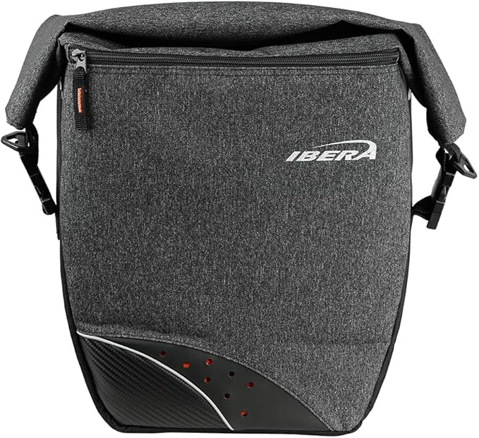 Ibera G-2 PakRak Pro Panniers Bike Bags (Pair) with Quick Release/Clip-On System - Bike Saddle Bags For Rear Rack Each with 19.8 lbs Capacity - Reflective Saddle Bag Bicycle, Fits Most Racks (Grey)