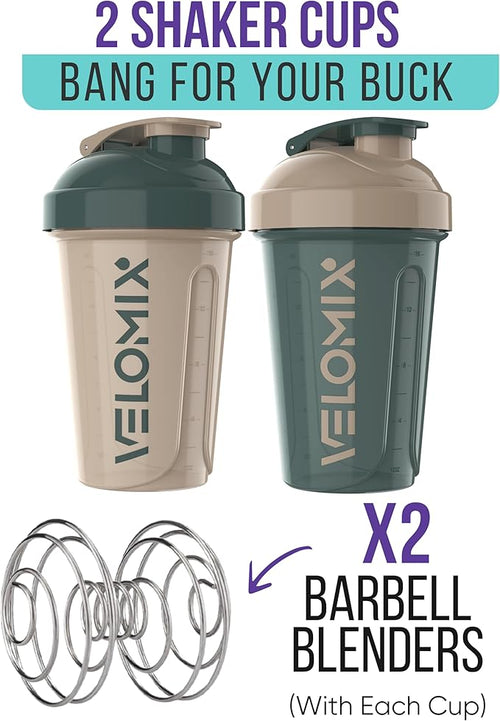 '-2 Pack- 20 oz Protein Shaker Bottles for Protein Mixes, 2x Wire Whisk, Leak Proof Shaker Cups for Protein Shakes and Pre Workout, Protein Shaker Bottle Pack, Protein Mixer Cup(Blue&Beige)