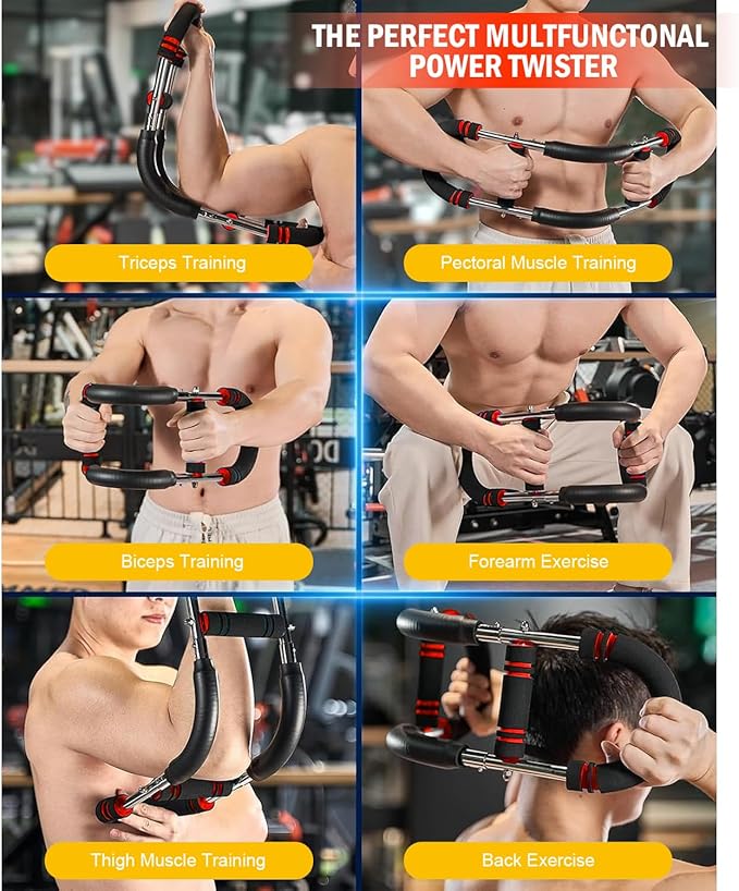 Latest-Gen Twister Arm Trainer, 40-100lb Adjustable Power Spring Workout Bar, Forearm Triceps Chest Exerciser Strengthener, Detachable Portable Home Fitness Equipment for Enhancing Upper Body Muscle