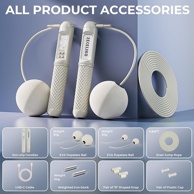 Smart Jump Rope with LED Display and Jump Counter, Weighted Cordless Design for Home Gym & HIIT, Adjustable Steel Wire for Fitness, Tracks Jumps, Calories & Time, for Men, Women & Kids