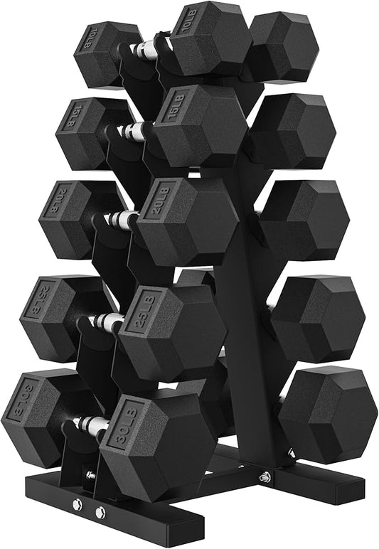 Hex Dumbbell Sets with Rack, 60-550 lb Rubber Encased Exercise & Fitness Dumbbells Set with Rack Option, Hand Weight for Strength Training, Weight Dumbbells