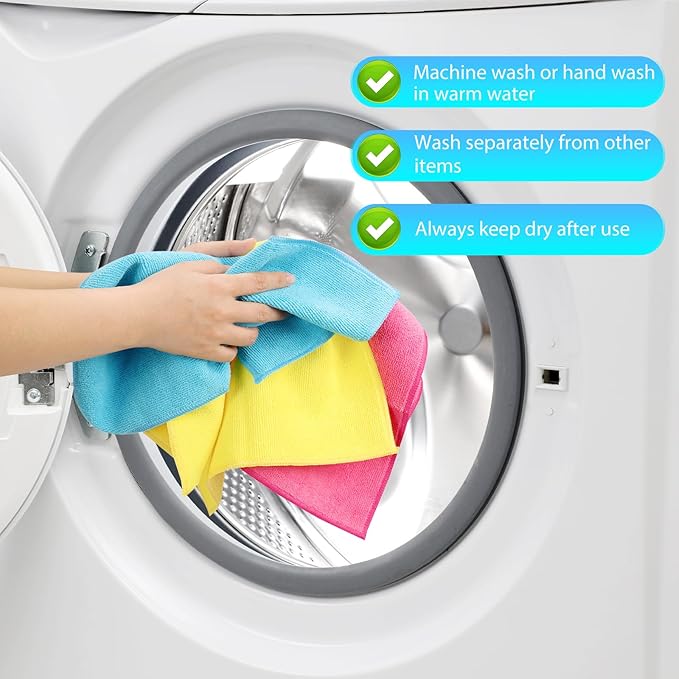 Microfiber Cleaning Cloth, Pack of 15, Lint Free, Absorbent, Streak Free, Non-Abrasive, Reusable and Washable，Cleaning Towels with 5 Color Assorted,11.5"X11.5"(Green/Blue/Yellow/Pink/Grey)