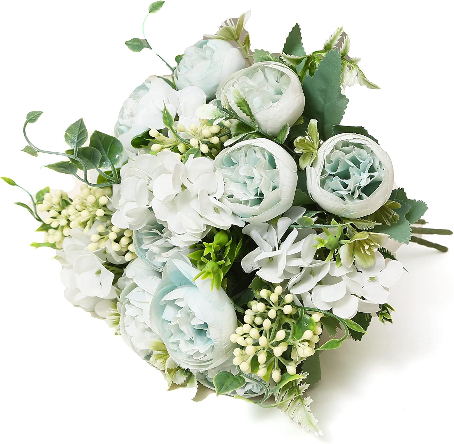 Artificial Flowers Fake Peony Silk Mini Plastic Bridal Flowers for DIY Wedding Bouquets Home Decorations 2 Packs(Light Blue)