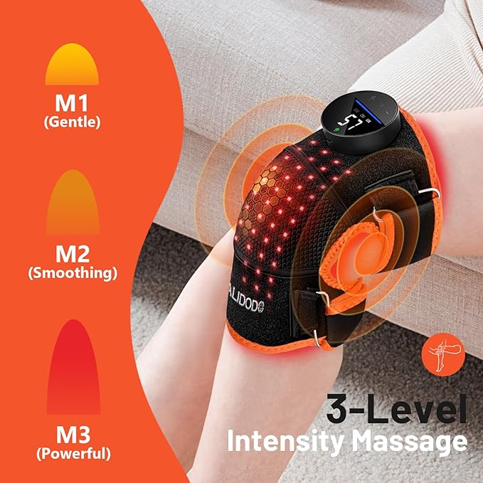 HALIDODO Red Light Therapy Knee Brace, Knee Massager with 4 Vibration Areas, Wireless Rechargeable Controller, 660nm & 850nm Red Light Therapy Heated Device for Knee/Joint/Elbow/Shoulder Pain Relief