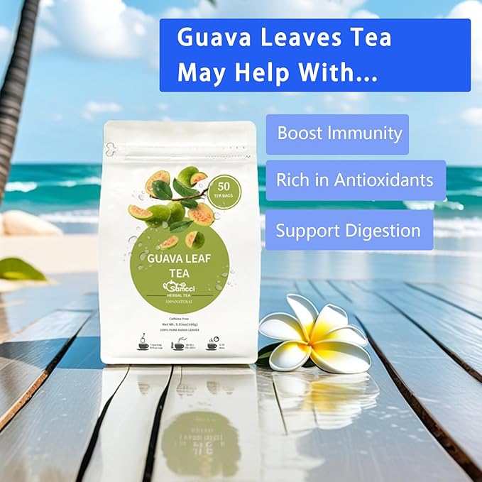 Samcci - Guava Leaves Tea Bags, 50 Teabags - Hojas De Guayaba, Premium Guava Leaf Tea - Immune Support - Digestion & Relaxation - Non-GMO - Caffeine-free