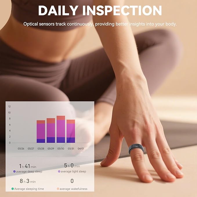 Smart Ring for Men Women with Black Charging Box, Bluetooth, Health Ring , IP68 Waterproof, Fitness Ring Tracks Heart Rate/Sleep/Steps/Sports Activities/Blood Oxygen,non-subscription app (Black, 7)