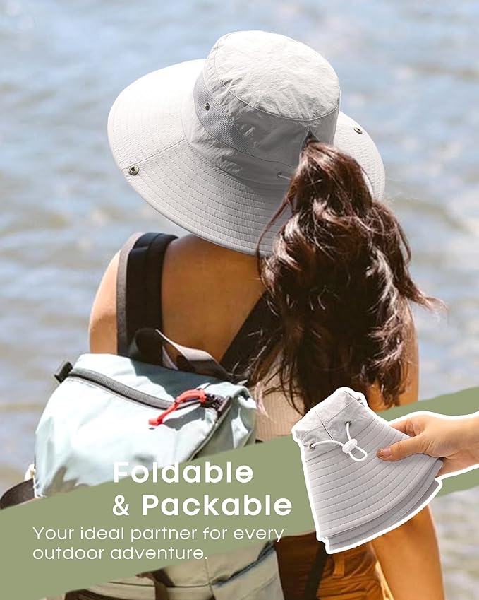 FURTALK Womens Sun Hat with Ponytail Hole Beach Hiking Summer Wide Brim UPF 80+ Outdoor Protection Foldable Bucket Hat